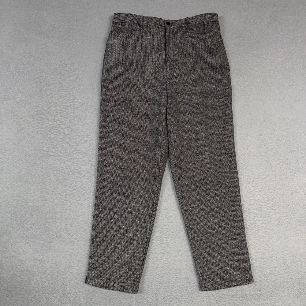 Talbots Pants Womens 14P Gray Herringbone Straight Flat Front Wool Blend Dress